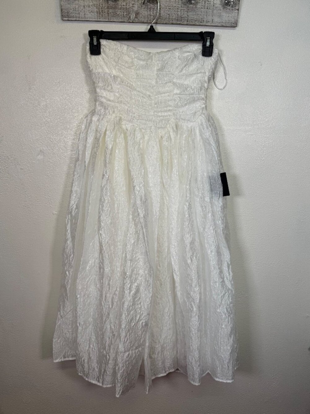 Lulus Analeia Ivory Jacquard Lace-Up Strapless Midi Dress Wedding Princess Small - Picture 3 of 16